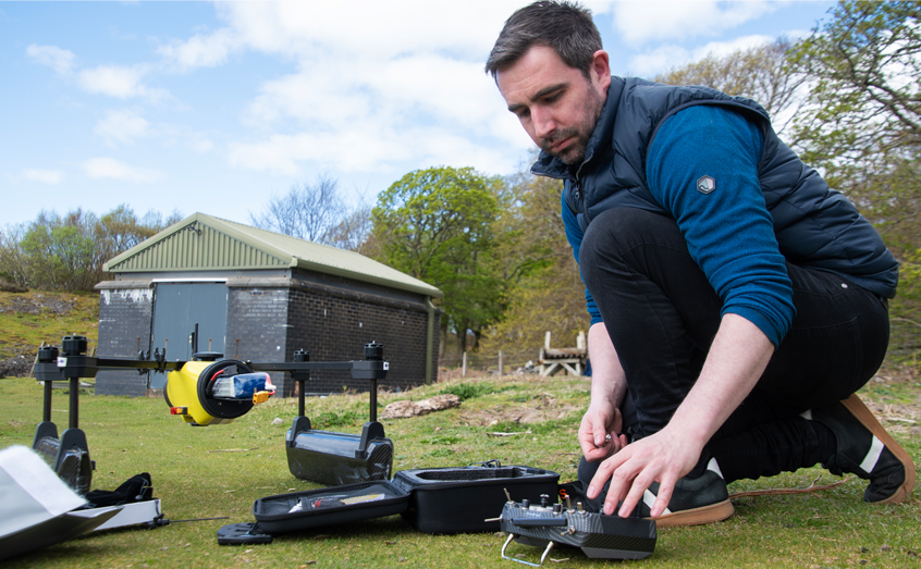 Drone operator Richard Dale prepares for a flight
